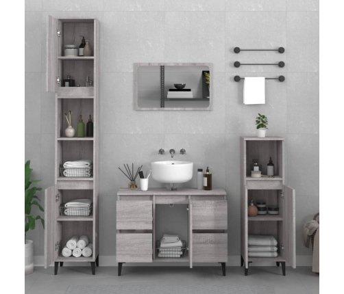 Armario de lavabo madera contrachapada gris Sonoma 80x33x60 cm