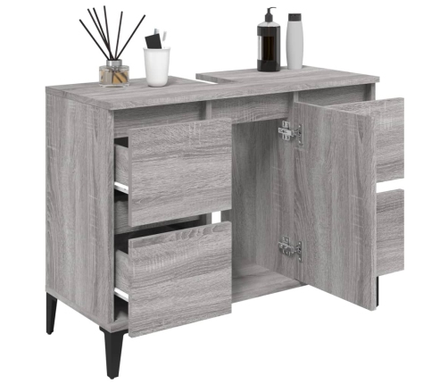 Armario de lavabo madera contrachapada gris Sonoma 80x33x60 cm