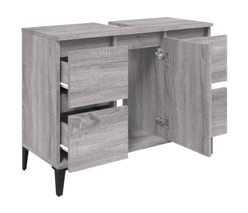 Armario de lavabo madera contrachapada gris Sonoma 80x33x60 cm