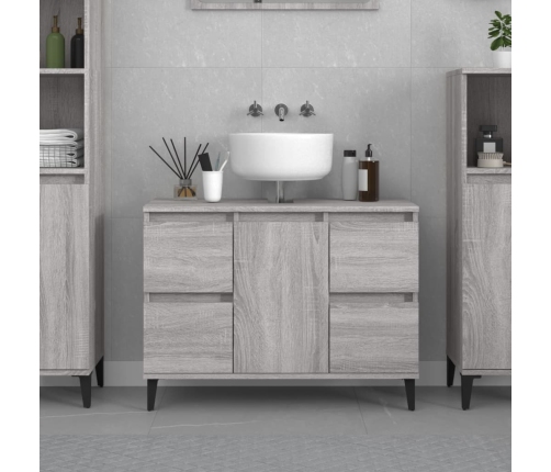 Armario de lavabo madera contrachapada gris Sonoma 80x33x60 cm