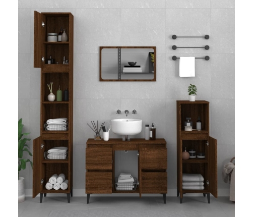 Armario de lavabo madera contrachapada roble marrón 80x33x60 cm