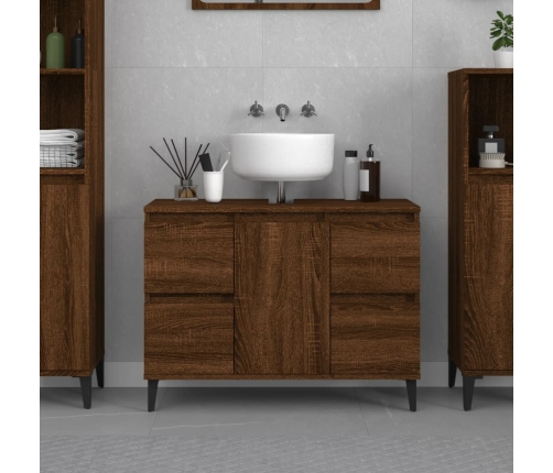 Armario de lavabo madera contrachapada roble marrón 80x33x60 cm