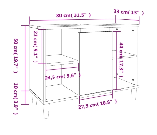 Armario para lavabo madera contrachapada blanco 80x33x60 cm