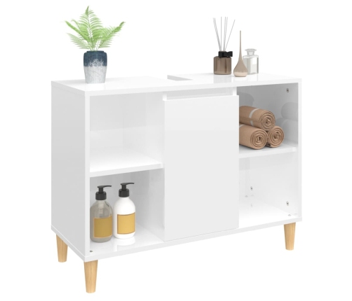 Armario de lavabo madera contrachapada blanco brillo 80x33x60cm