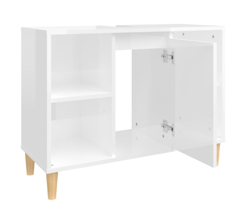 Armario de lavabo madera contrachapada blanco brillo 80x33x60cm