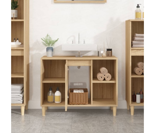 Armario de lavabo madera contrachapada roble Sonoma 80x33x60 cm