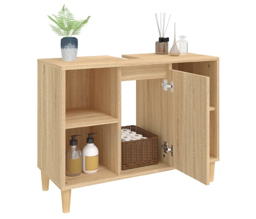 Armario de lavabo madera contrachapada roble Sonoma 80x33x60 cm