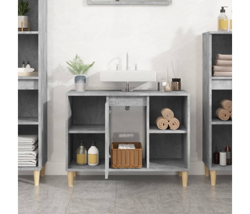 Armario de lavabo madera contrachapada gris hormigón 80x33x60cm