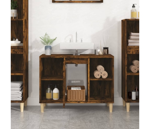 Armario de lavabo madera contrachapada roble ahumado 80x33x60cm