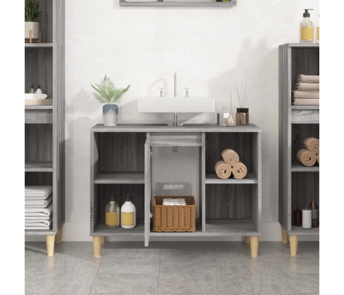 Armario de lavabo madera contrachapada gris Sonoma 80x33x60 cm