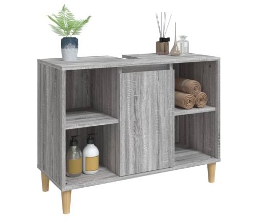 Armario de lavabo madera contrachapada gris Sonoma 80x33x60 cm