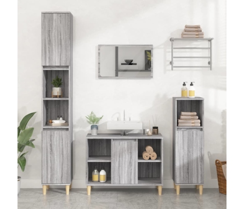 Armario de lavabo madera contrachapada gris Sonoma 80x33x60 cm