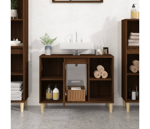 Armario de lavabo madera contrachapada roble marrón 80x33x60 cm