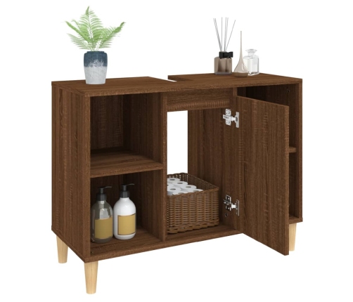 Armario de lavabo madera contrachapada roble marrón 80x33x60 cm