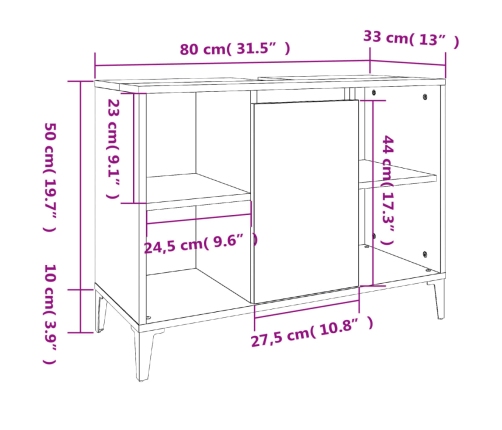 Armario para lavabo madera contrachapada negro 80x33x60 cm