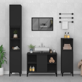 Armario para lavabo madera contrachapada negro 80x33x60 cm