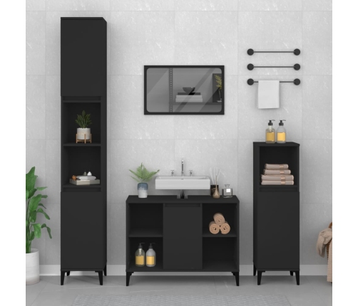 Armario para lavabo madera contrachapada negro 80x33x60 cm