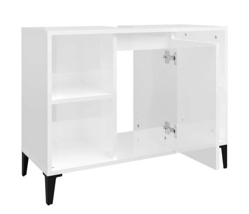 Armario de lavabo madera contrachapada blanco brillo 80x33x60cm