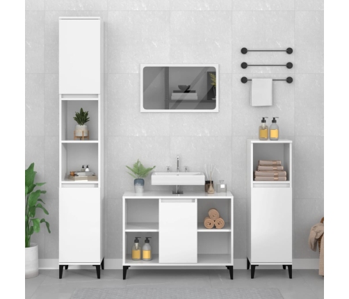 Armario de lavabo madera contrachapada blanco brillo 80x33x60cm