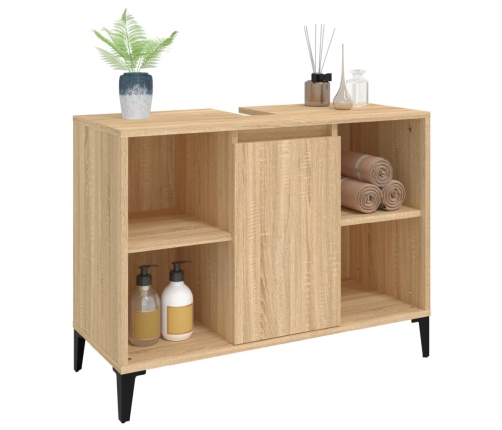 Armario de lavabo madera contrachapada roble Sonoma 80x33x60 cm