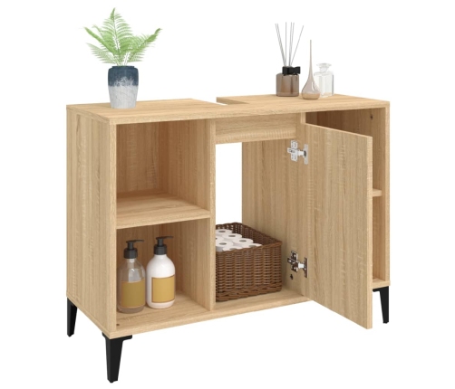 Armario de lavabo madera contrachapada roble Sonoma 80x33x60 cm