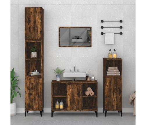 Armario de lavabo madera contrachapada roble ahumado 80x33x60cm