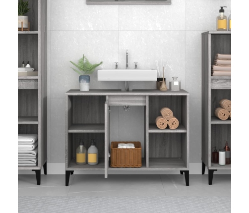 Armario de lavabo madera contrachapada gris Sonoma 80x33x60 cm