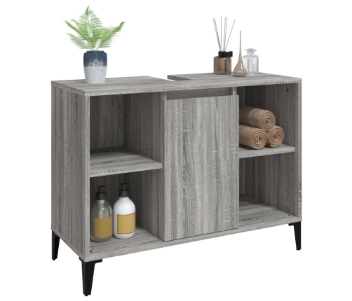 Armario de lavabo madera contrachapada gris Sonoma 80x33x60 cm