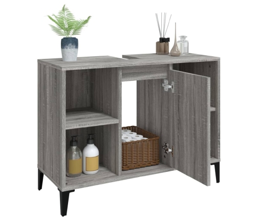 Armario de lavabo madera contrachapada gris Sonoma 80x33x60 cm