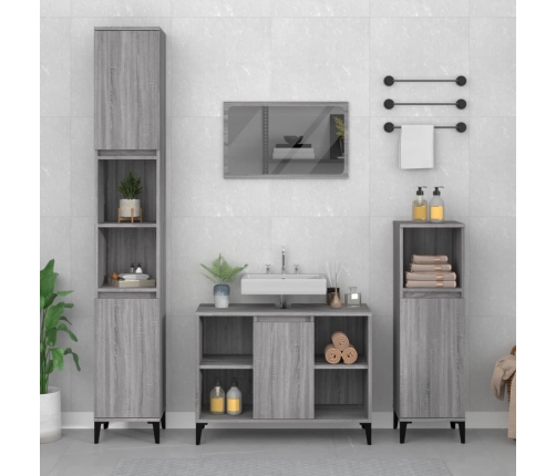 Armario de lavabo madera contrachapada gris Sonoma 80x33x60 cm