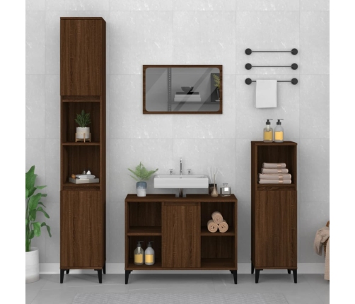 Armario de lavabo madera contrachapada marrón roble 80x33x60 cm