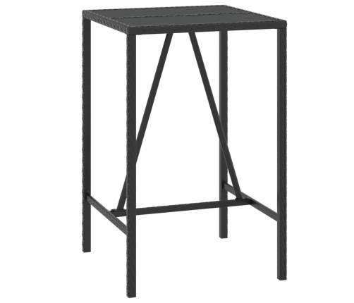 Mesa alta bar ratán PE y superficie vidrio negro 70x70x110 cm