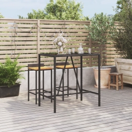 Mesa alta bar ratán PE y superficie vidrio negro 110x70x110 cm