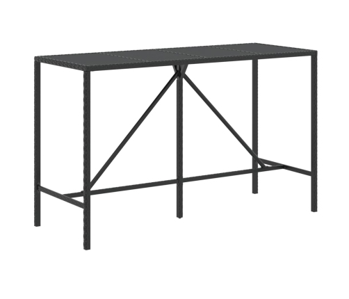 Mesa alta bar ratán PE y superficie vidrio negro 180x70x110 cm