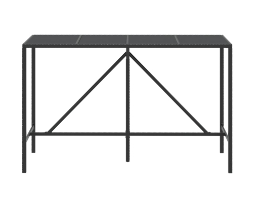 Mesa alta bar ratán PE y superficie vidrio negro 180x70x110 cm