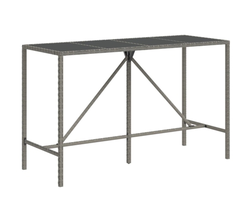 Mesa alta bar con superficie vidrio ratán PE gris 180x70x110 cm