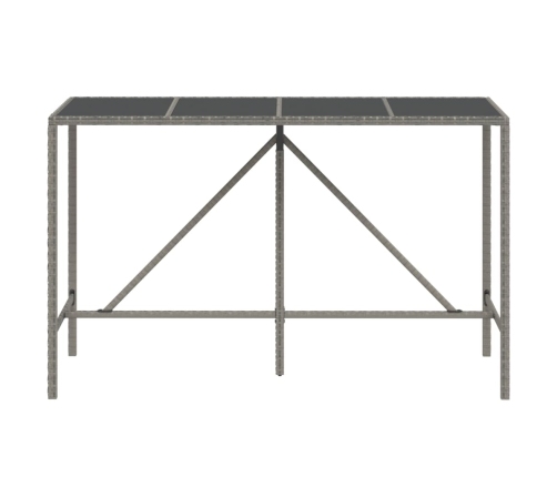 Mesa alta bar con superficie vidrio ratán PE gris 180x70x110 cm