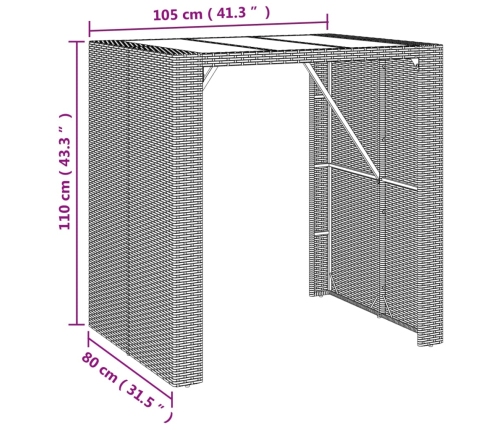 Mesa bar con superficie cristal ratán PE marrón 105x80x110 cm