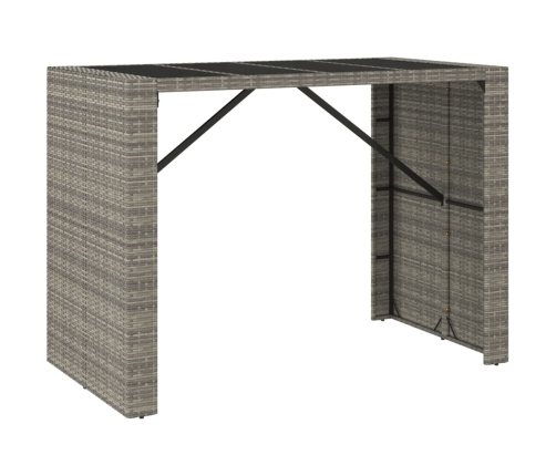 Mesa alta bar con superficie vidrio ratán PE gris 145x80x110 cm