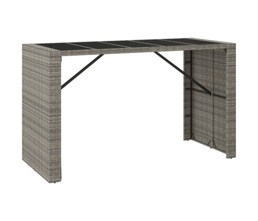 Mesa alta bar con superficie vidrio ratán PE gris 185x80x110 cm