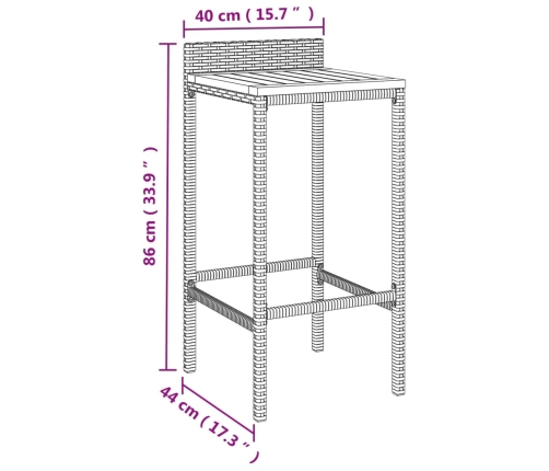 Taburetes altos 2 uds madera de acacia y ratán sintético gris