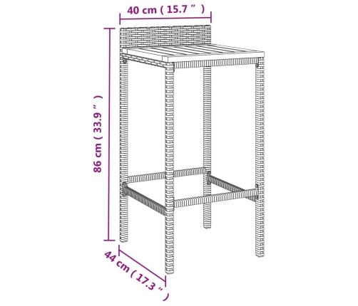 Taburetes altos 4 uds madera de acacia y ratán sintético gris