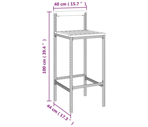 Taburetes altos 4 uds madera de acacia y ratán sintético gris