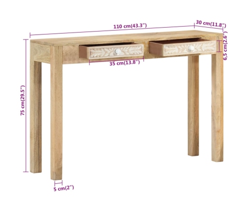 Mesa consola madera maciza de mango decolorada 110x30x75 cm