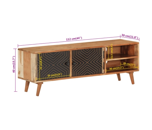 Mueble de TV madera maciza de acacia 112x30x40 cm