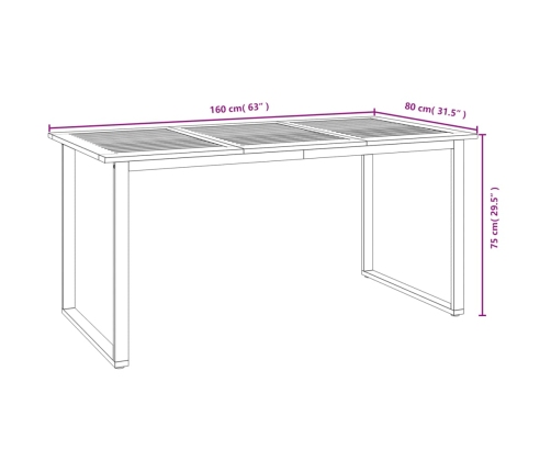 vidaXL Mesa de jardín con patas en U madera maciza acacia 160x80x75 cm