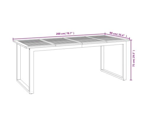 Mesa de jardín con patas en U madera maciza acacia 200x90x75 cm