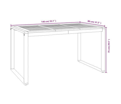 Mesa de jardín con patas en U madera maciza acacia 148x80x75 cm