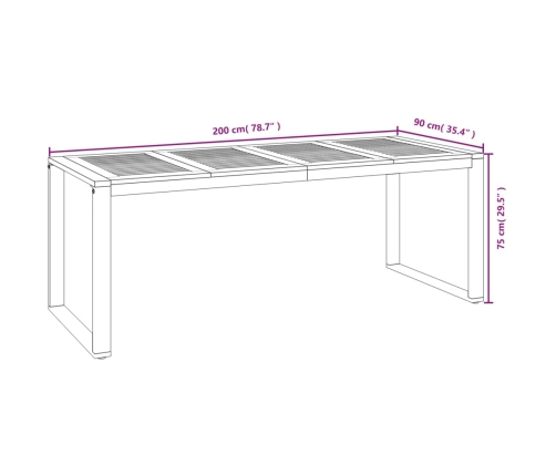 vidaXL Mesa de jardín con patas en U madera maciza acacia 200x90x75 cm