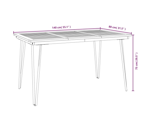 Mesa de jardín con patas en U madera maciza acacia 148x80x75 cm